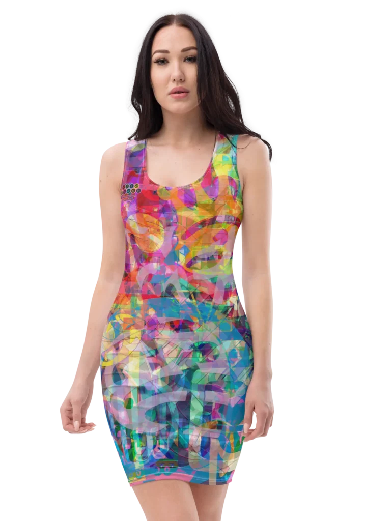 wild peach clothing | Delta Bedlam dancing bodycon dress | Front view