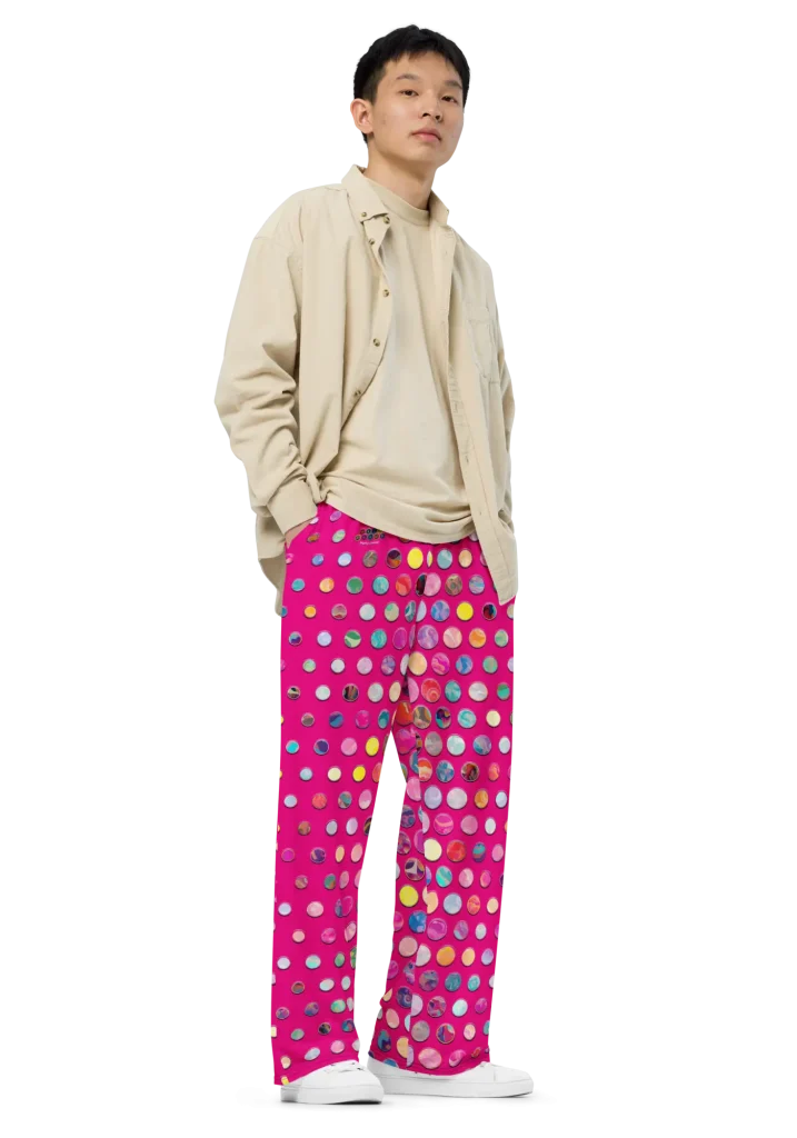 wild peach clothing | Bright pink party pants wide leg pants | Right front view