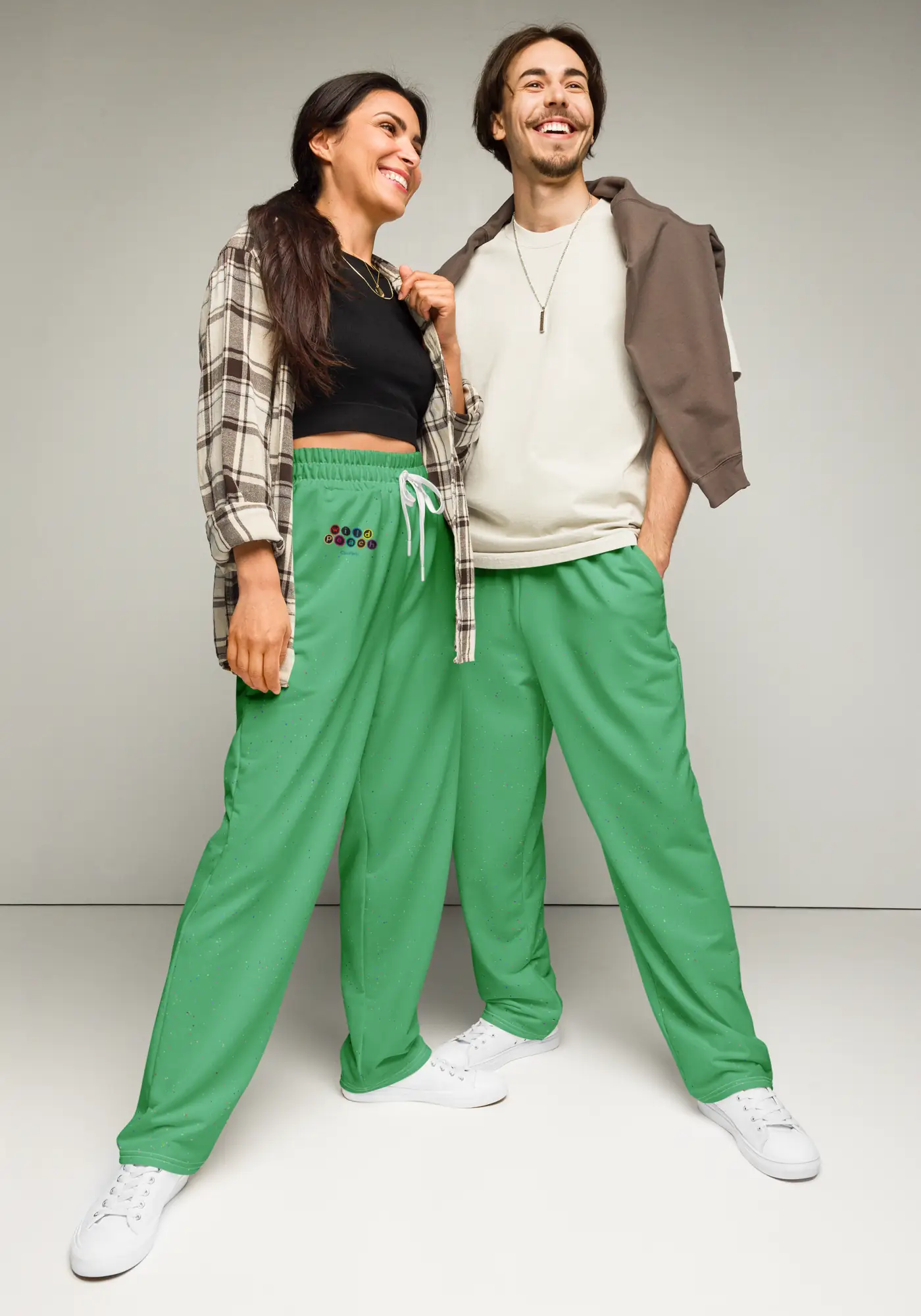 Green confetti track pants