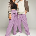 wild peach clothing | Lilac confetti track pants | Front view