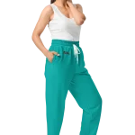 wild peach clothing | Tiffany blue confetti track pants | Right front view