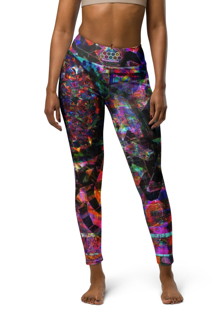 wild peach clothing | Colorful abstract high waisted leggings | Colorful machine | Front view