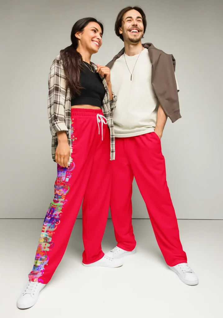wild peach clothing | Carnival Column Carmine Red Track Pants | Front 3