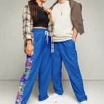 wild peach clothing design 06 denim blue unisex track pants front 1