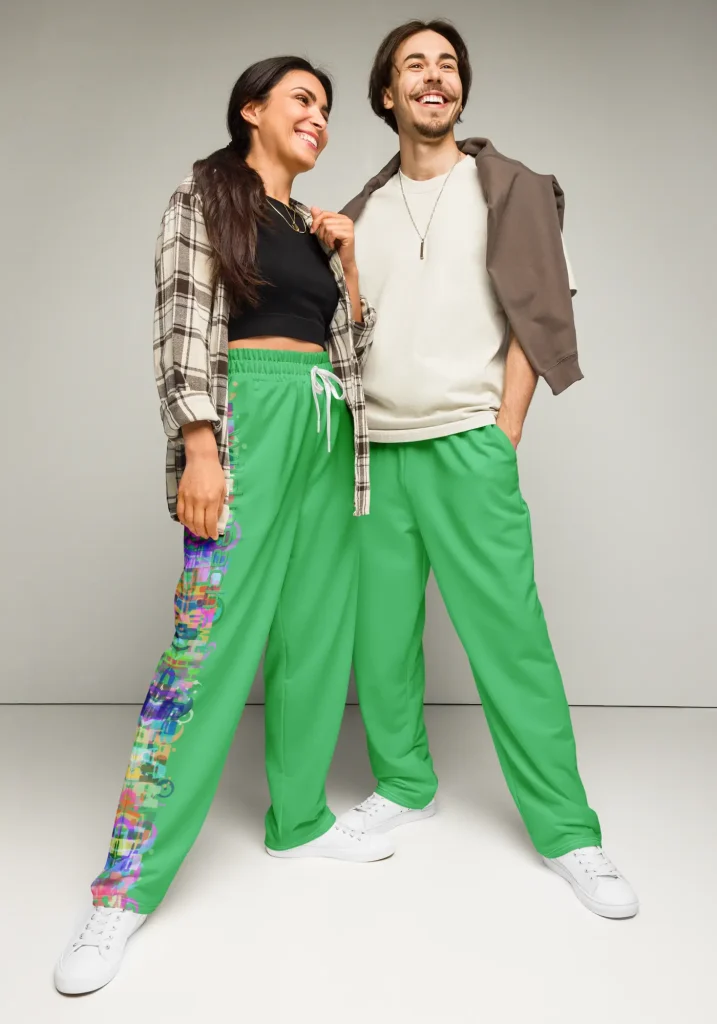 wild peach clothing | Carnival Column Emerald Green Track Pants | Front