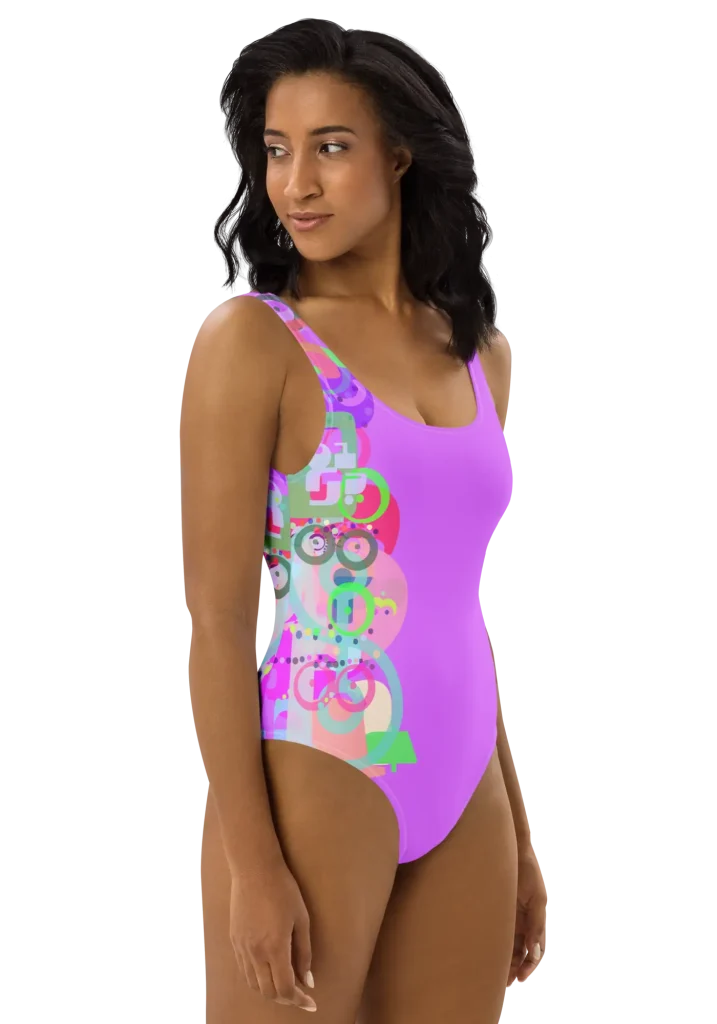 wild peach clothing | Neon Circus Heliotrope Purple One Piece Swimsuit | Right 1
