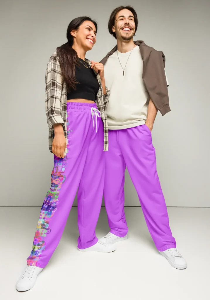 wild peach clothing | Carnival Column Heliotrope Purple Track Pants | Front