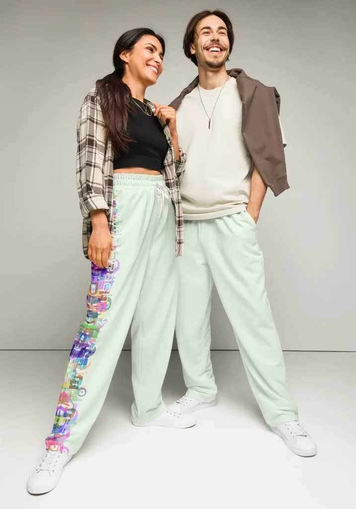 wild peach clothing | Carnival Column Honeydew Green Track Pants | Front