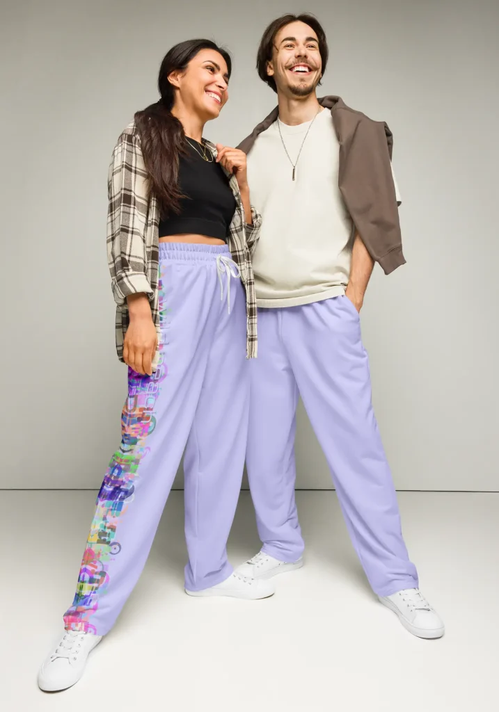 wild peach clothing | Carnival Column Lavender Purple Track Pants | Front