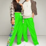 wild peach clothing design 06 neon green track pants front 2