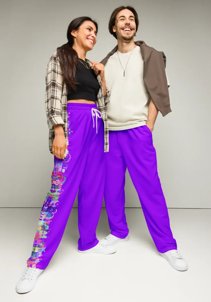 wild peach clothing | Carnival Column Purple Track Pants | Front
