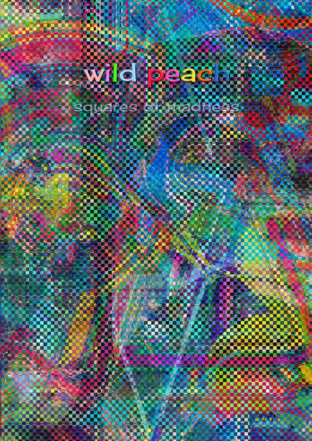 Squares of Madness backpack print file — the checkerboard interleave of two artworks across the front panel