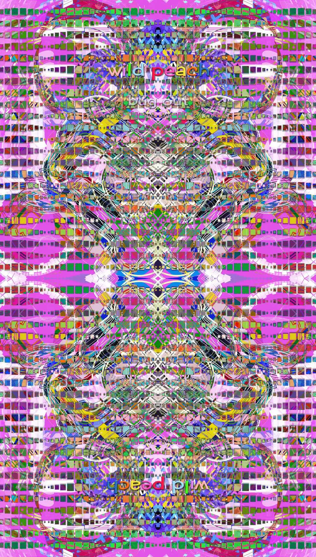 Bug Out print file — the full wraparound design for the large tote bag, showing the mirrored pink field and the compound eyes