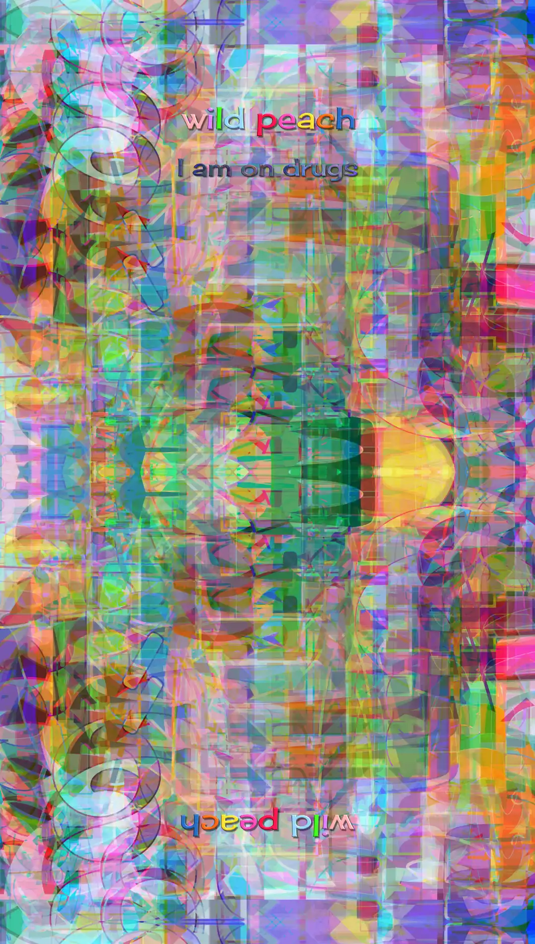 I Am On Drugs print file — the full wraparound design for the large tote bag, showing the translucent layered color field