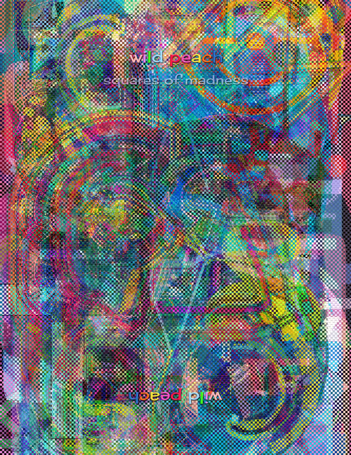 Squares of Madness weekender bag print file — the full wraparound design showing the checkerboard interleave of two artworks