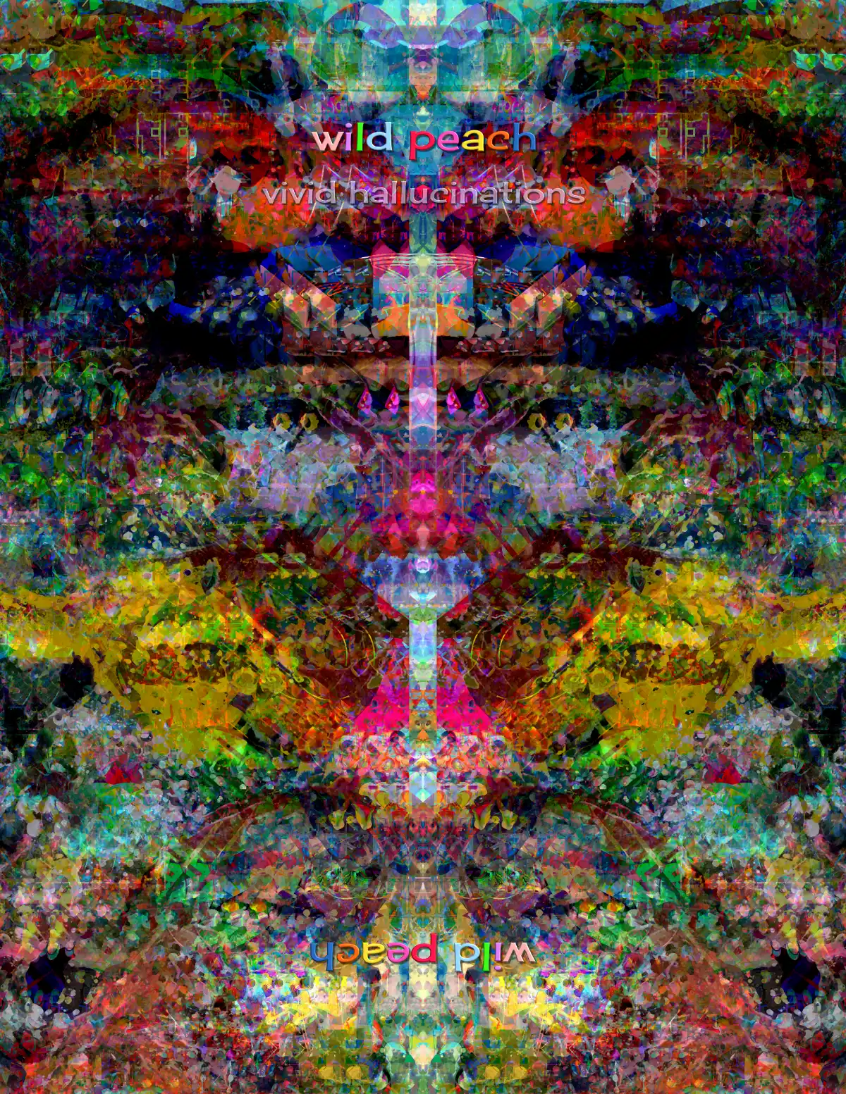 Vivid Hallucinations weekender bag print file — the full wraparound design showing the dark front and the bright back