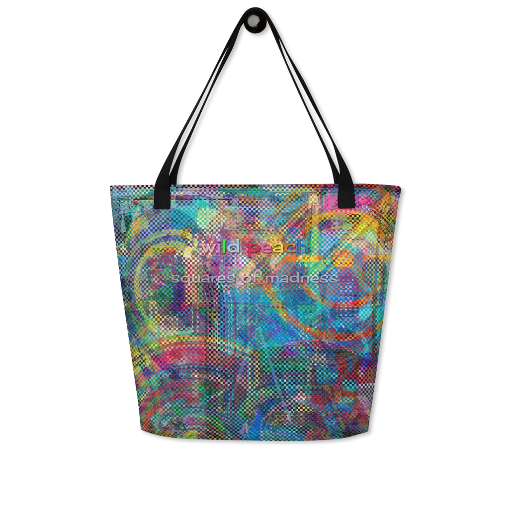 wild peach large tote bag squares of madness front 1