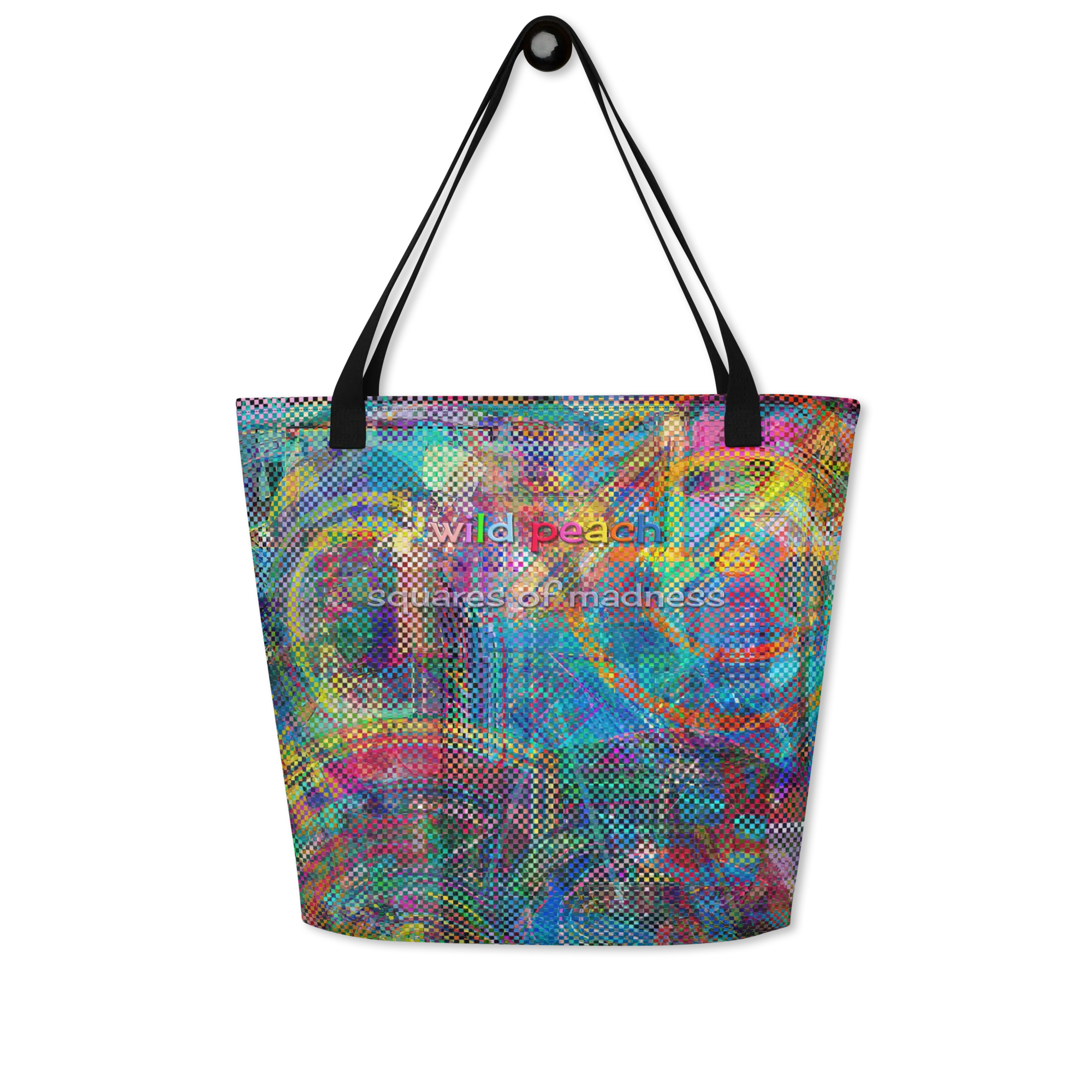 wild peach large tote bag squares of madness front 1